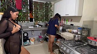 😍 stepmom sneaks kitchen squirtfest with stepdaughter 👅💦 homemade lez fun