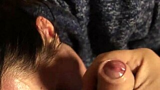 A Cute Brunette's Mouth Stuffed with Huge Cum Load