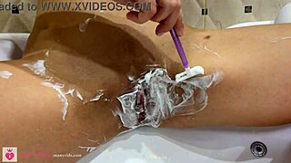 Watch me shave this beautiful blonde's natural tits pussy close up POV