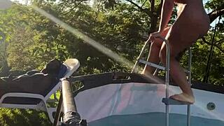 Sexy asian babe rides huge bbc cowgirl outdoors on farm. Public interracial pounding makes her cum