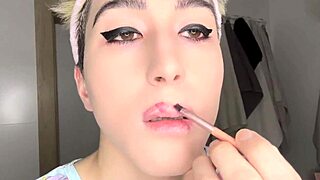 pretty sissified boy takes bareback pounding from mature shemale cock