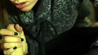 A Cute Brunette's Mouth Stuffed with Huge Cum Load