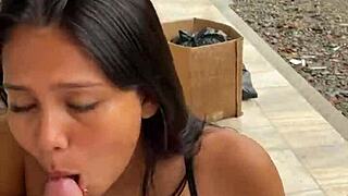 Big Ass Colombian Sucks Cock on Street Caught by Neighbor