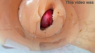 whoa camera shoved deep in her tight pussy exploding with huge cum!! 🍆💦