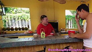 my petite 18+ teen neighbor rides old man's cock anally in outdoor taboo bikini scene