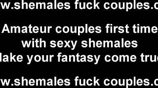 wanna share her big hard tranny cock in this steamy threesome blowjob?