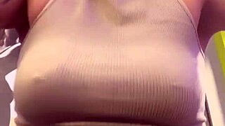 sweaty gym shirt turns see-through on big tits crossdresser wet pussy outdoor