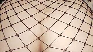Fishnets hugging milf's curves scream for close-up anal pounding now!