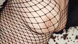 Fishnets hugging milf's curves scream for close-up anal pounding now!
