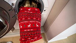 stepsis bent over stuck in washing machine begs juicy pussy pounding christmas
