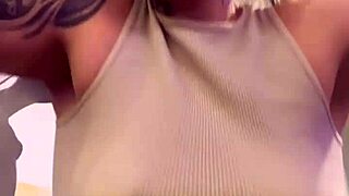 sweaty gym shirt turns see-through on big tits crossdresser wet pussy outdoor