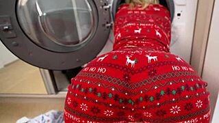 stepsis bent over stuck in washing machine begs juicy pussy pounding christmas
