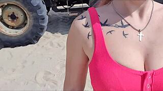 whoa hot blonde teen fingers pussy wildly on public beach!!