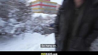 a steamy blowjob amid falling snow flakes