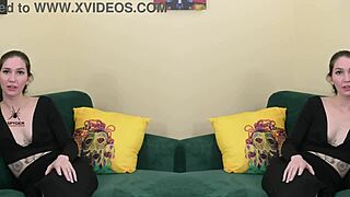 Two Piece Black Outfit on Kit Summers Deep Plunge Neckline Tease!