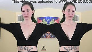 Two Piece Black Outfit on Kit Summers Deep Plunge Neckline Tease!