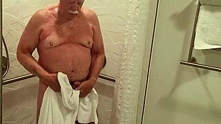 grandpa strips down for steamy bathroom shower show