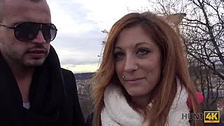 Man blasts sperm on redhead's belly after cash sex pickup!