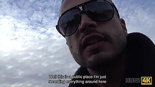 Man blasts sperm on redhead's belly after cash sex pickup!