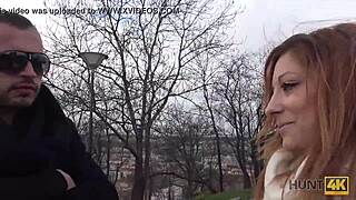 Man blasts sperm on redhead's belly after cash sex pickup!