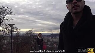 Man blasts sperm on redhead's belly after cash sex pickup!