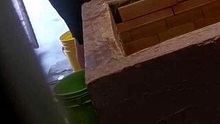 Friend sneaks anal creampie in ass while she washes clothes