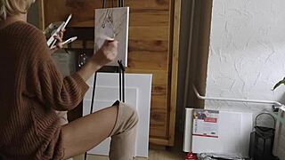 hey check out this cute blonde painting her pretty pussy flower