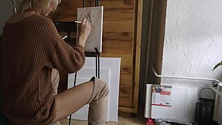 hey check out this cute blonde painting her pretty pussy flower