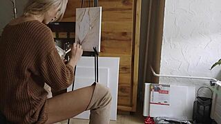 hey check out this cute blonde painting her pretty pussy flower