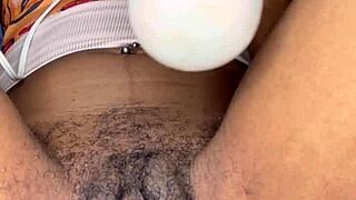 yo this horny slut edges her ebony hairy pussy