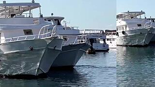 Homemade big tits girlfriend first time creampie on yacht with monster cock rough outdoor pussy pounding