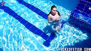 yessica bunny's shaved pussy glistens wet underwater with small tits bouncing