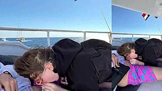 Homemade big tits girlfriend first time creampie on yacht with monster cock rough outdoor pussy pounding