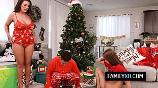 Stepsis and Stepmom Share My Cock Under the Christmas Tree