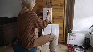 hey check out this cute blonde painting her pretty pussy flower