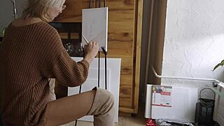 hey check out this cute blonde painting her pretty pussy flower