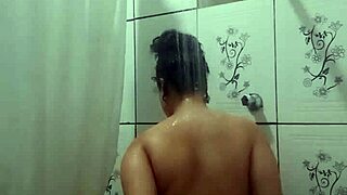 brunette latina teen fingers pussy orgasming in shower