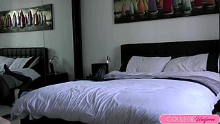 Blonde Coed Alexia Teases Uniform Before Ripping Clothes Nude