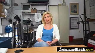 Interview turns into rough black sofa pounding