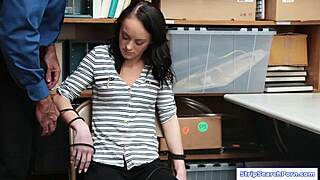 petite teen thief strips and seduces officer with shaved pussy after clothes rip