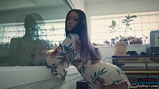 Big Booty Ebony Playboy Model Harley Dean Strips Lingerie in Studio.