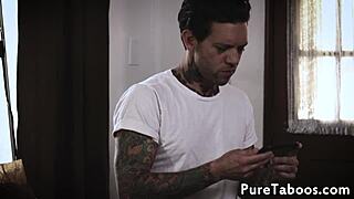 stepsis sneaks close for deepthroat on stepbro's cock