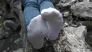 hey, check out this goddess's beautiful socked feet tease compilation