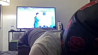 guy eats petite babe's pussy first then fucks her bent over doggystyle