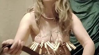 french housewife maid bound bent over for autoseance clamps candles humiliation spanking