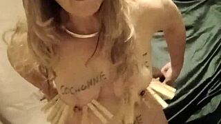 french housewife maid bound bent over for autoseance clamps candles humiliation spanking