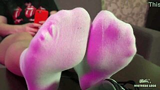 hey, check out this goddess's beautiful socked feet tease compilation