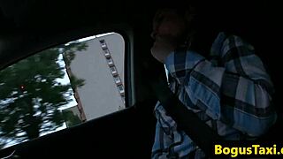 european teen bent over in taxi for sneaky doggystyle pounding