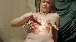 french housewife maid bound bent over for autoseance clamps candles humiliation spanking