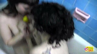 Busty brunettes finger lick pussies and orgasm in steamy shared bath after date